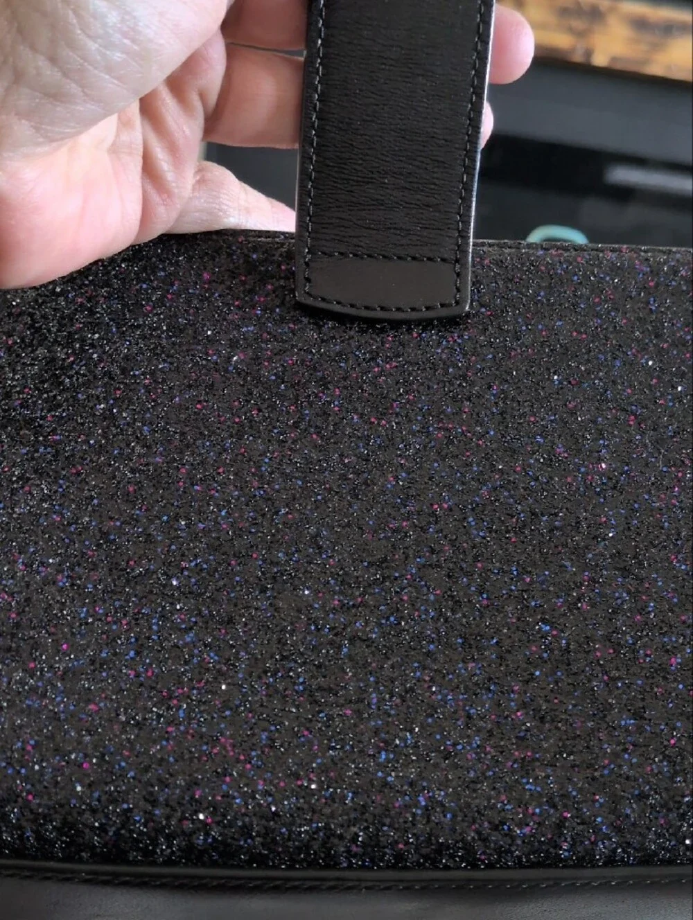 kate spade Black Glitter Top-Handle Satchel with Purple Sparkle